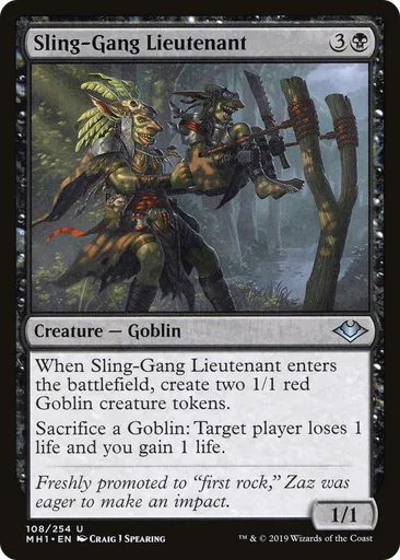 mtg cards with lieutenant Sling-Gang - Modern Horizons 2 Timeshifts | Magic: the Gathering put a +1/+1 counter on each other Ally creature you control Sling-Gang Lieutenant - Jumpstart: Historic