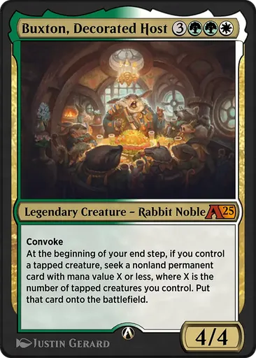 mtg host cards Buxton, Decorated - Alchemy: Bloomburrow - That token gains haste The Game-Changing Host Price &